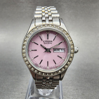Citizen EcoDrive Watch Women 25mm Pink Dial Steel Daydate Round Runs0