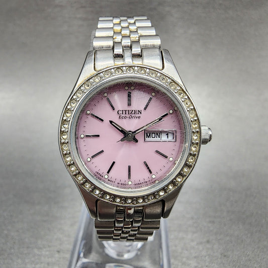 Citizen EcoDrive Watch Women 25mm Pink Dial Steel Daydate Round Runs0