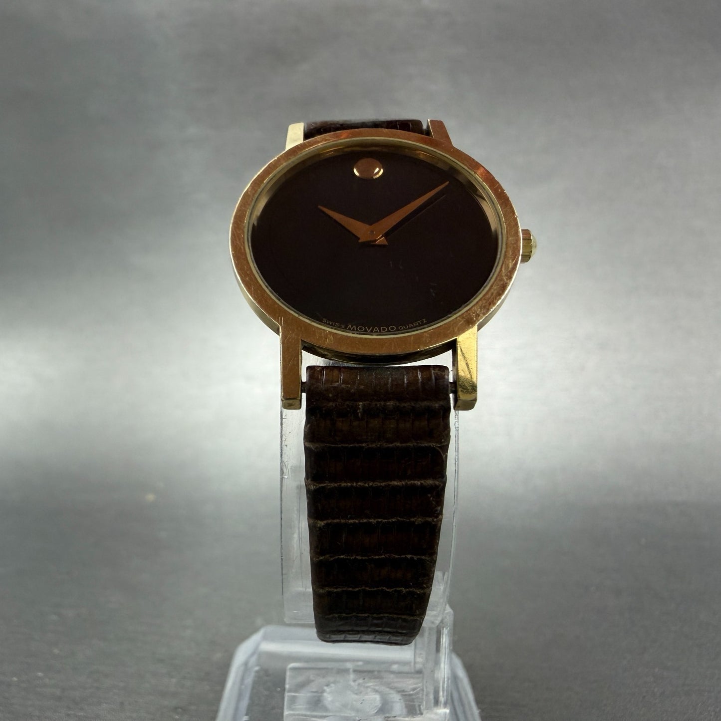 Movado Museum Watch Women 25mm Black Dial Gold Tone Round 87-25-832 New Batt ABC5