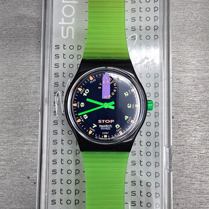 Swatch Stop-Watch Jess'Rush Watch Men 34mm Black Dial SSB100 New Battery NOS0