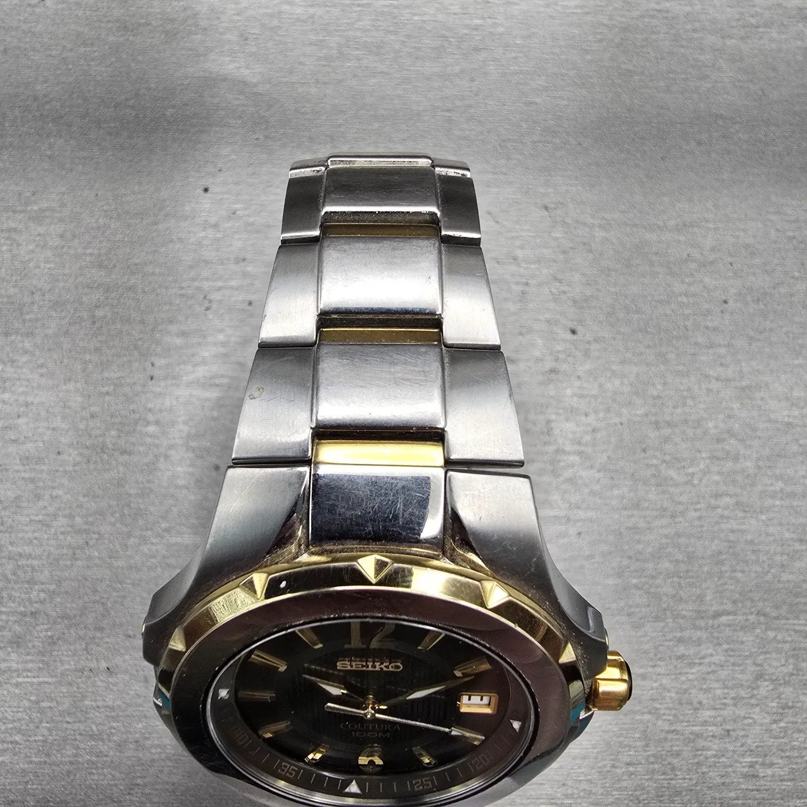 Seiko Coutura Watch Men 42mm Black Dial Two Tone Date 7N42-0EJ0 New Battery4