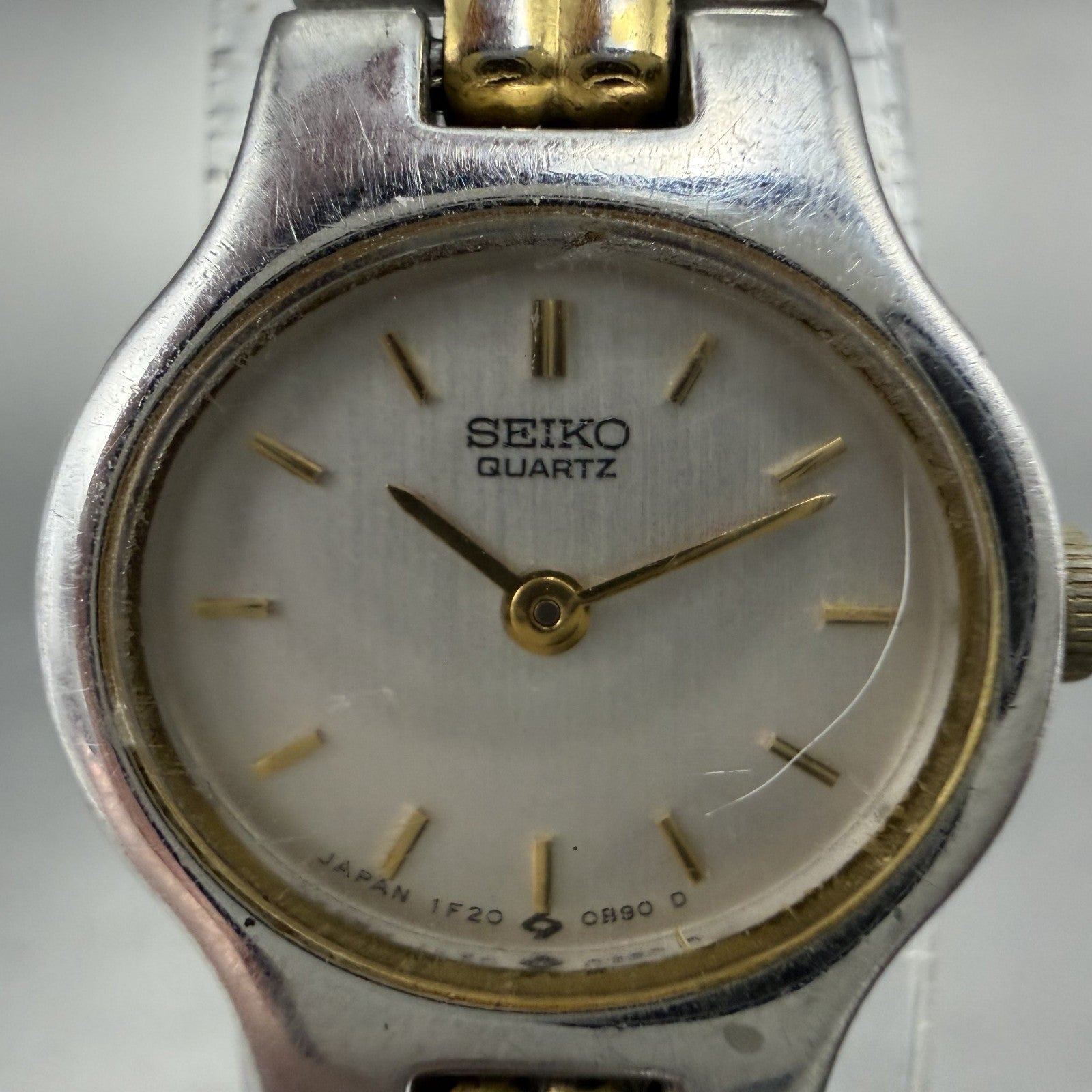 Seiko Watch Women 17mm Silver Dial Two Tone Oval 1F20-5B29 New Battery1