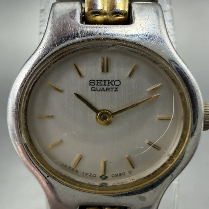 Seiko Watch Women 17mm Silver Dial Two Tone Oval 1F20-5B29 New Battery1