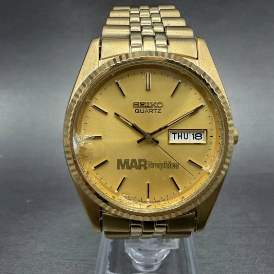Seiko President Watch Men 36mm Champagne Dial Gold Tone Daydate Round New Batt M0
