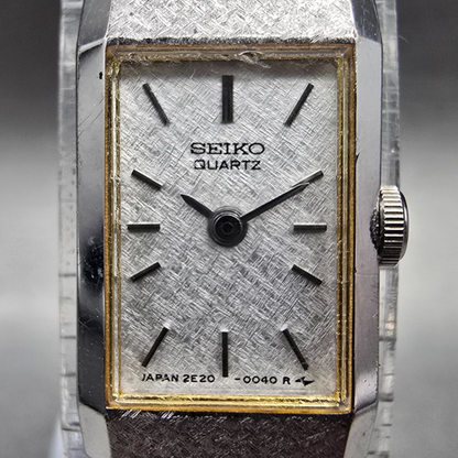 Seiko Watch Women 12mm Silver Dial Silver Rectangle 2E20-5029 New Battery VTG J11