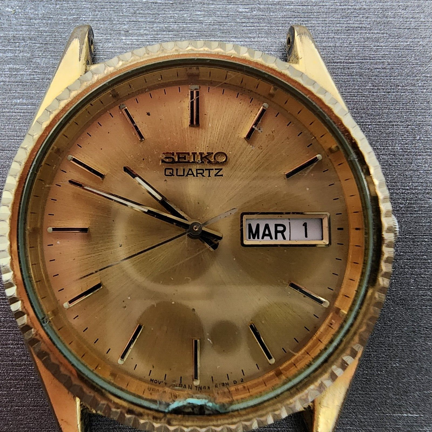 Seiko President Watch Men 36mm Gold Dial Gold Tone Daydate 7N438111 PARTS2