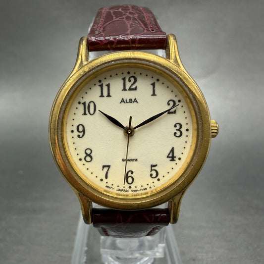 Seiko Alba Watch Women 26mm White Dial Gold Tone V501-6k00 New Battery Vintage0