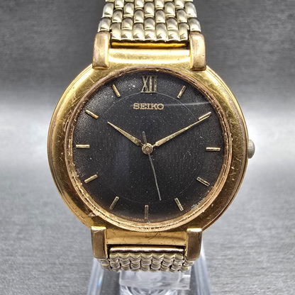 Seiko Watch Men 34mm Gray Dial Gold Tone Round V701-1760 New Battery Vintage0