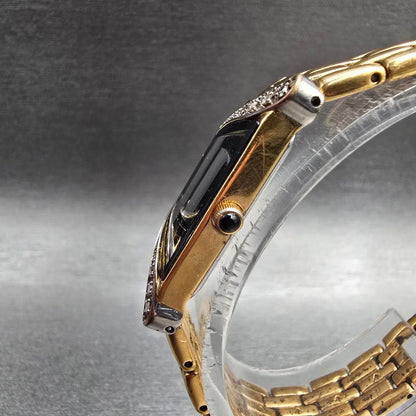 Seiko Half Moon Watch Women 14mm Black Dial Gold Diamonds 2E20-7309 New Battery2