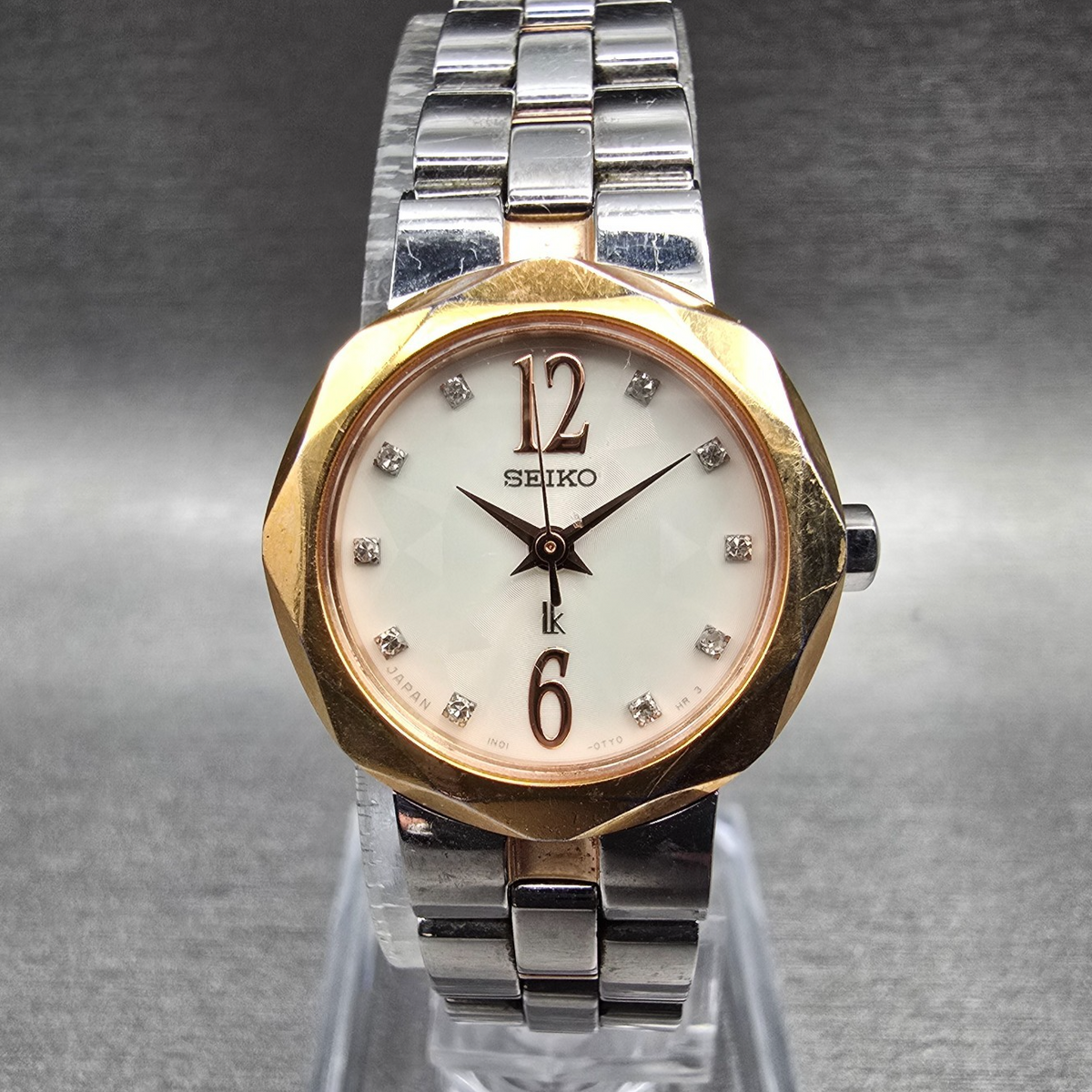 Seiko Lukia Watch Women 22mm Ivory Dial Two Tone Round 1N01-0KH0 New Battery JDM0