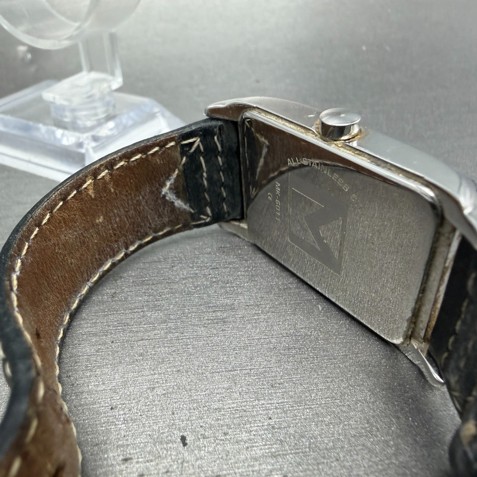 Michael Kors Watch Women 27mm Black Dial Silver Tone Rectangle MK-6011 New BattQ14