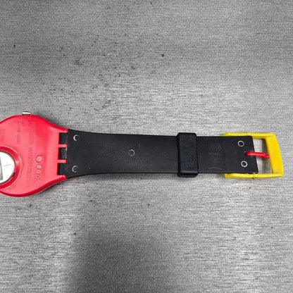 Swatch Radio Button Watch Men 34mm Yellow Dial Red Case Round GR153 New Battery14