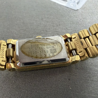 Seiko Tank Watch Women 13mm White Dial Gold Tone Rectangle 2E20-6759 New Batt YZ9
