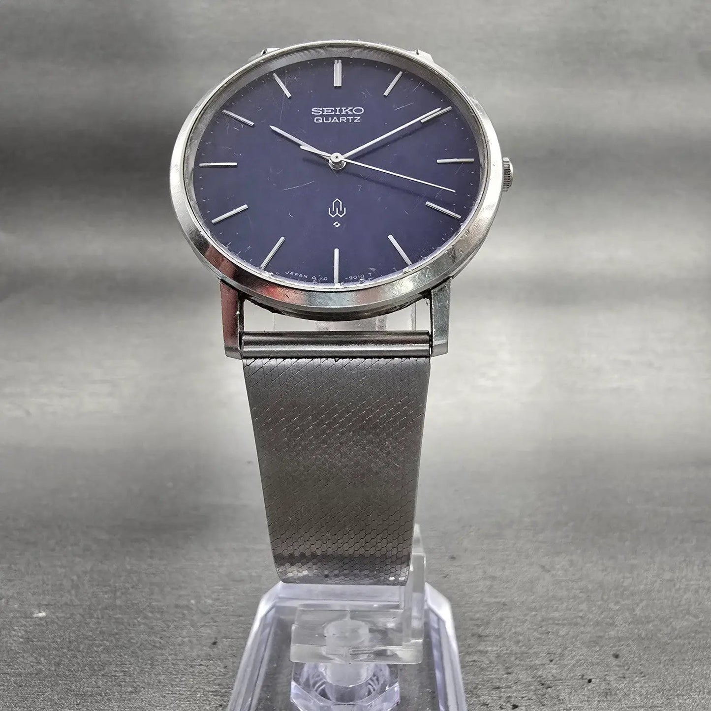 Seiko Watch Men 34mm Blue Dial Silver Tone Mesh Band Round 4120-9010 New Battery5