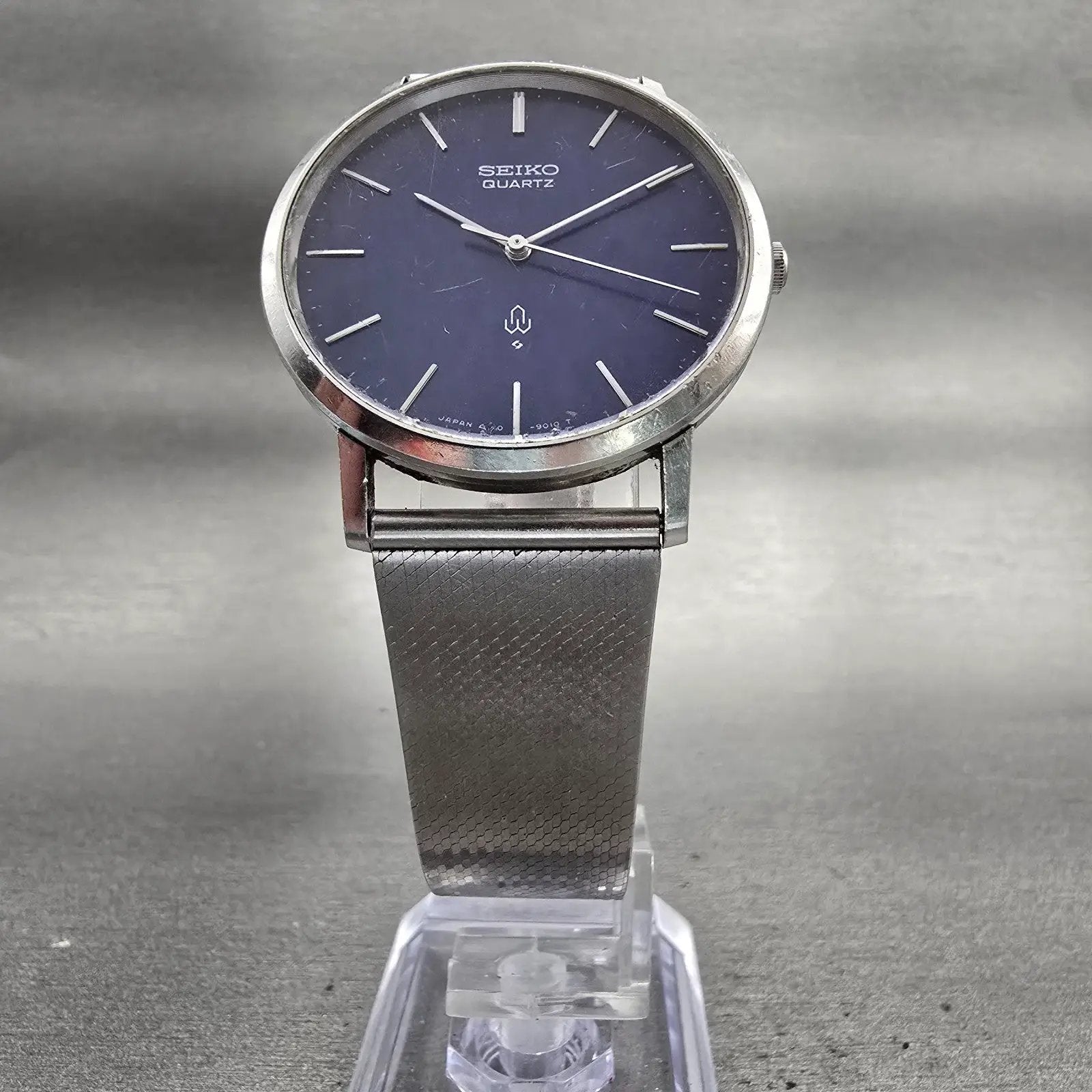 Seiko Watch Men 34mm Blue Dial Silver Tone Mesh Band Round 4120-9010 New Battery5