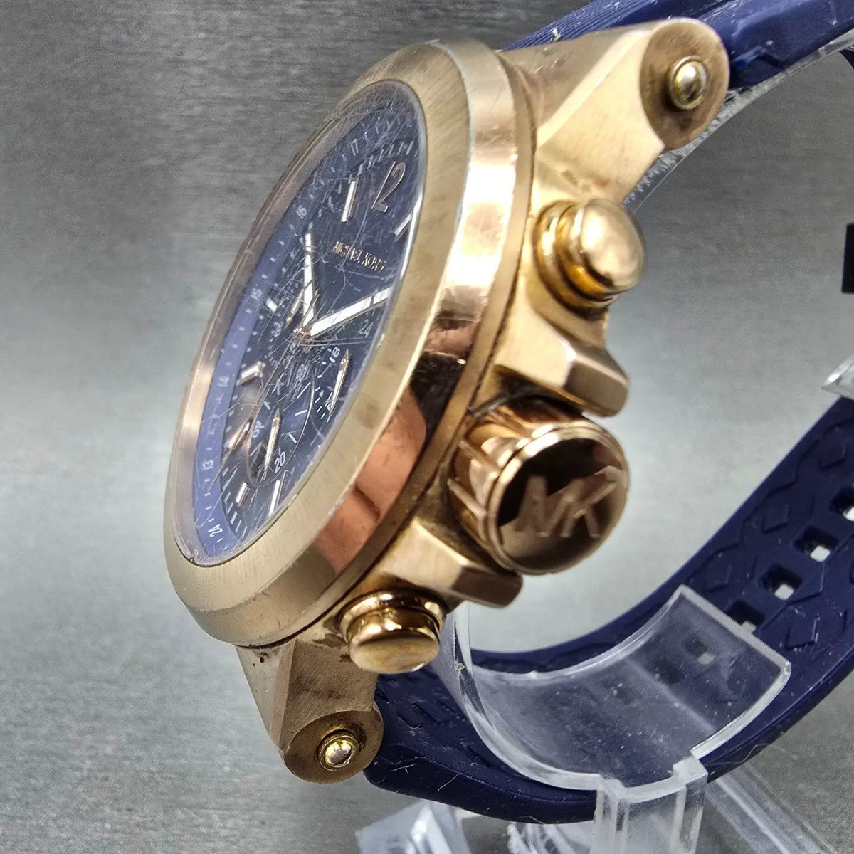 Michael Kors Dylan Chronograph Watch Men 48mm Blue Dial Rose Gold Date New Batt2
