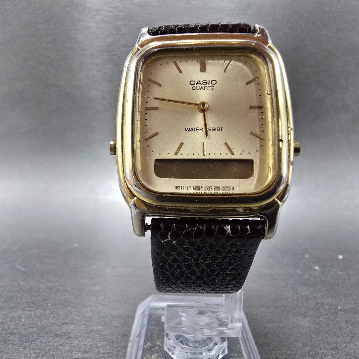 Casio AQ-307 Watch Men 30mm Champagne Dial Gold Alarm Chronograph PARTS6