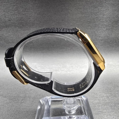 Seiko Pulsar Watch Men 26mm Black Dial Gold Tone Rectangle V500-5C40 NewBatt NOS9