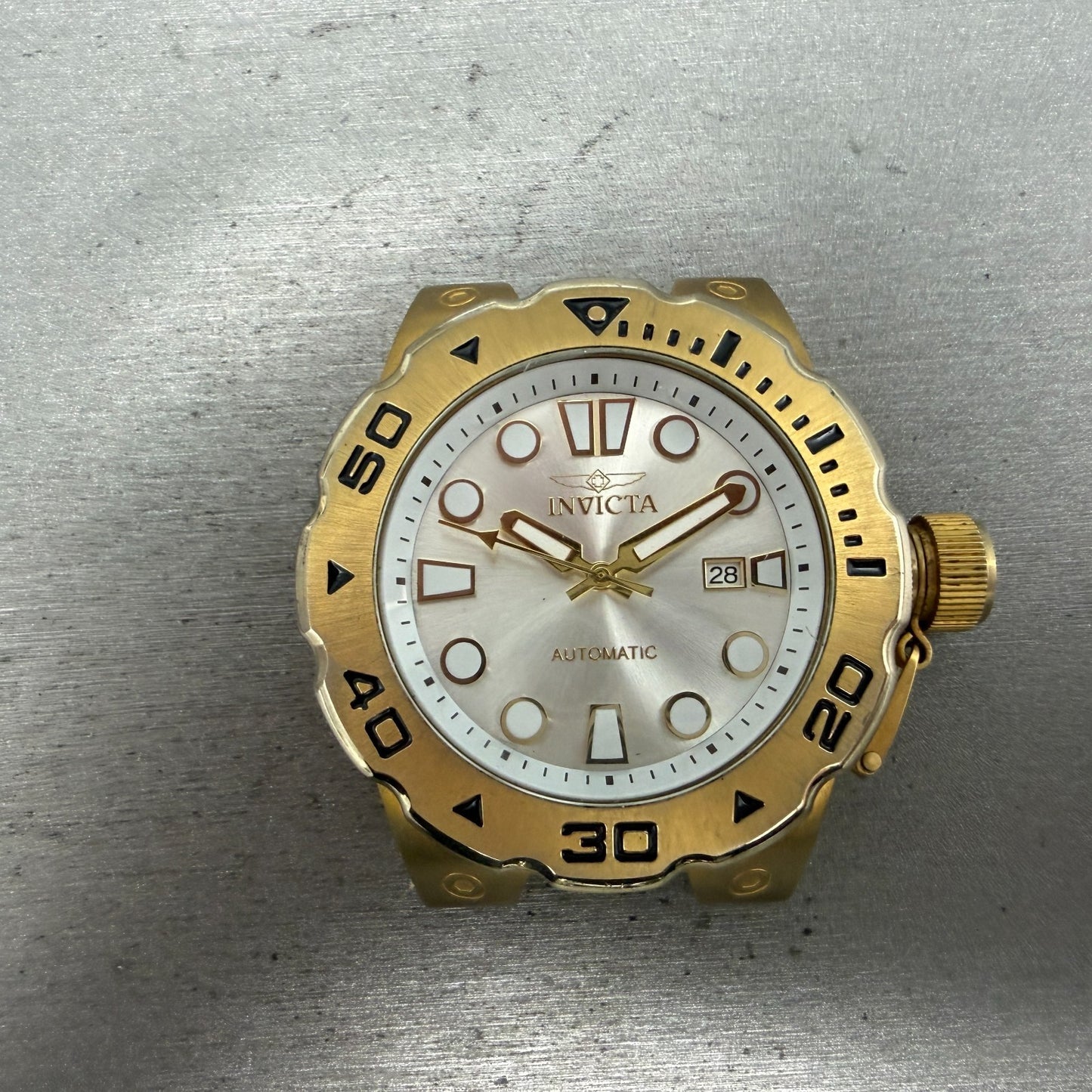 Invicta Pro Diver Automatic Watch Men 49mm White Dial Gold Tone Date Round 235070