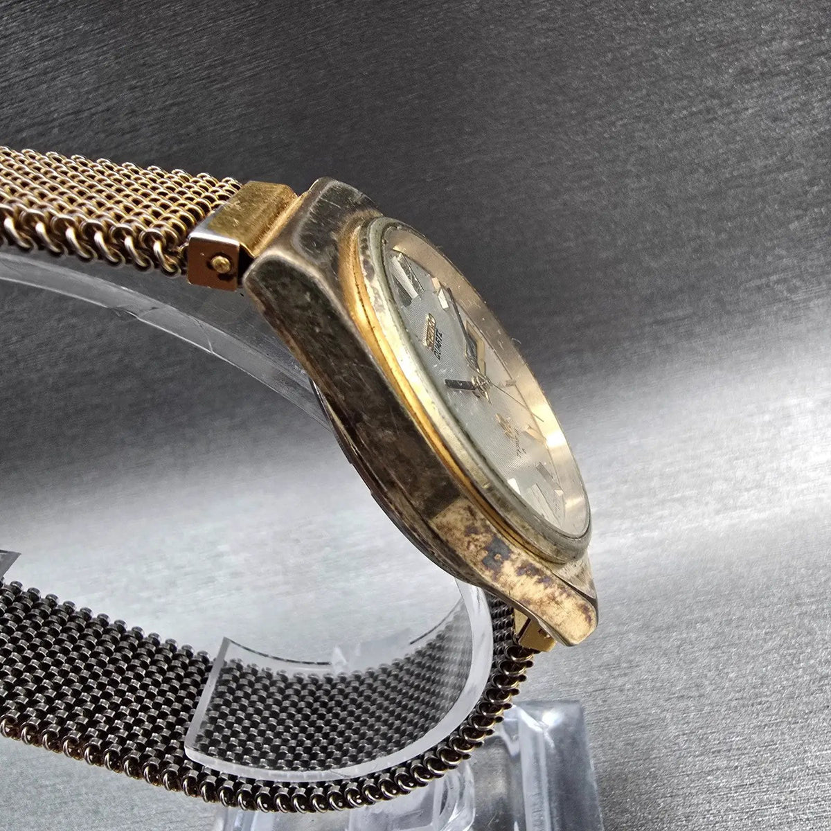 Seiko Type II Watch Men 35mm Silver Dial Gold Tone Daydate 8223-8090 New Batt JP3