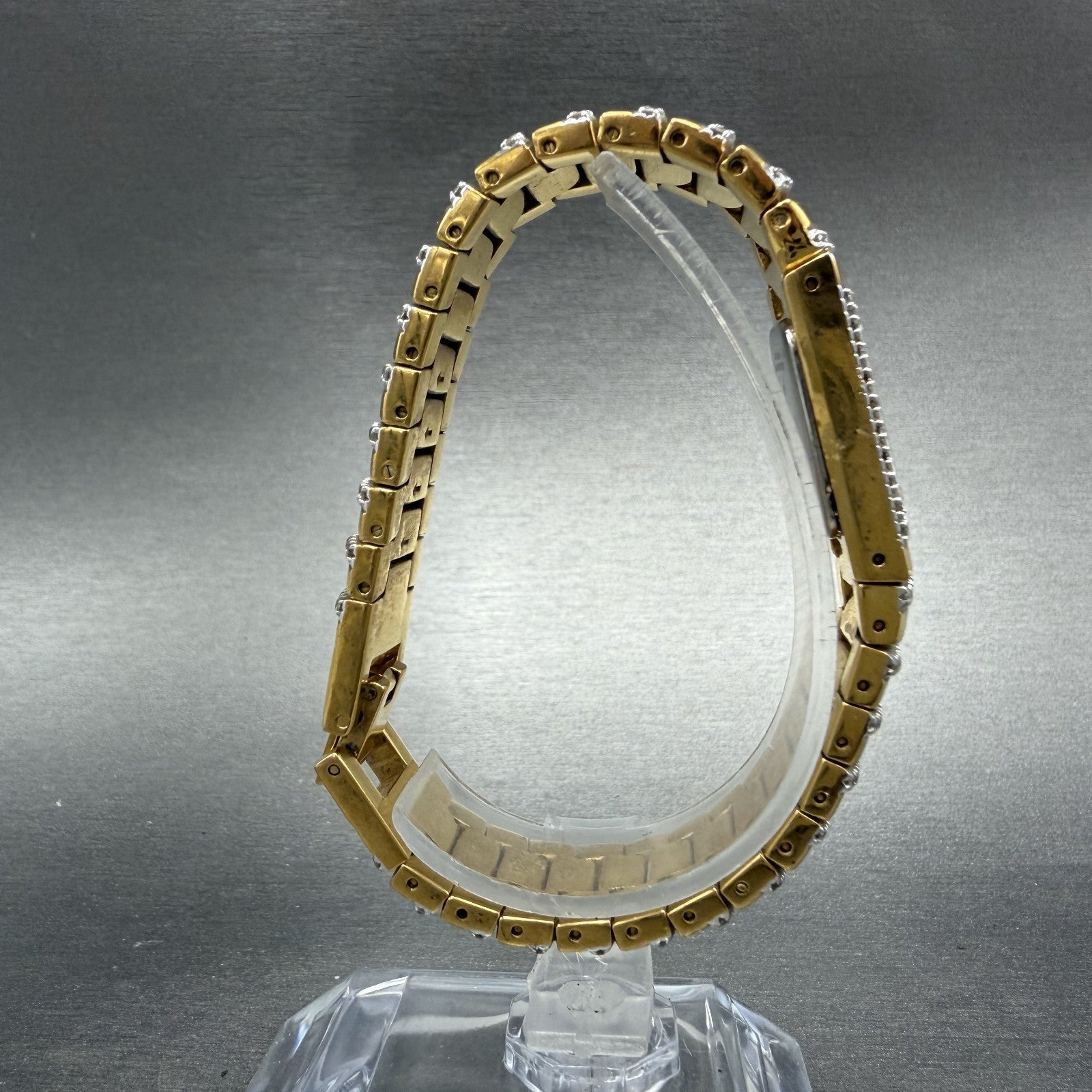 Wittnauer Tank Watch Women 14mm MOP Dial Gold Tone Diamond Bezel 12L05 New Batt8