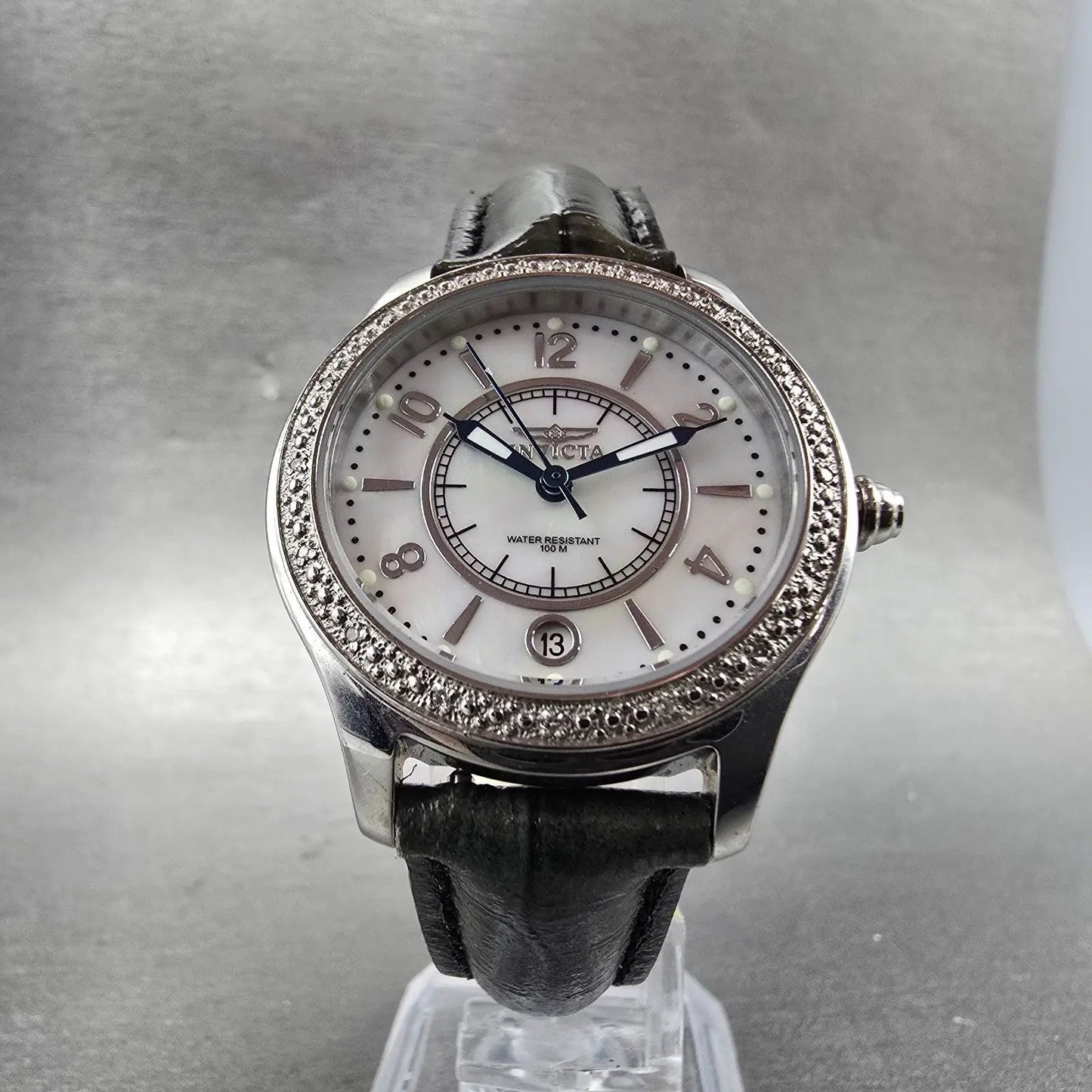 Invicta Watch Women 33mm MOP Dial Silver Tone Date Round 5992 New Battery Green5