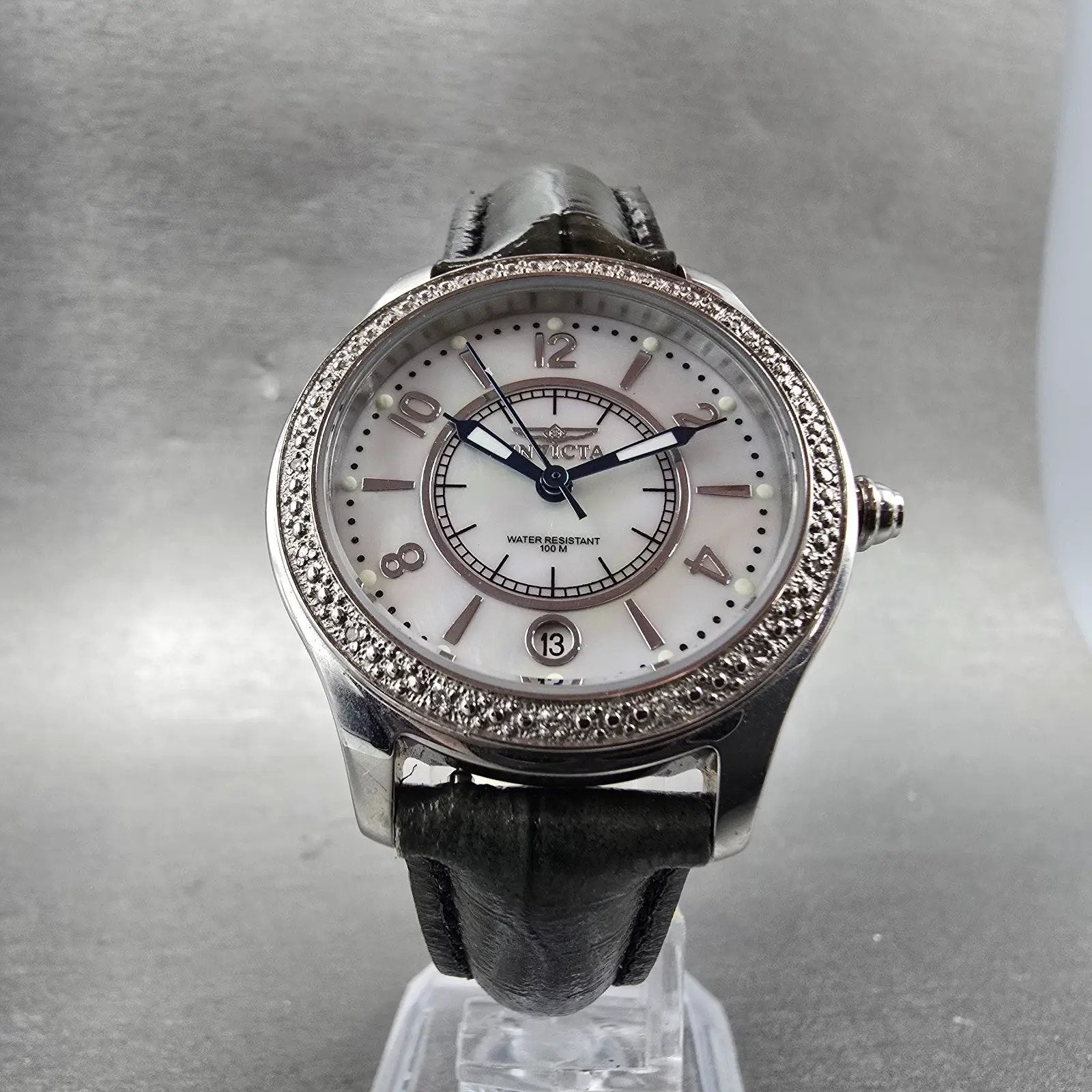 Invicta Watch Women 33mm MOP Dial Silver Tone Date Round 5992 New Battery Green5