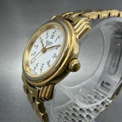 Bulova Watch Women 24mm White Dial Gold Tone Round 92E09 New battery2