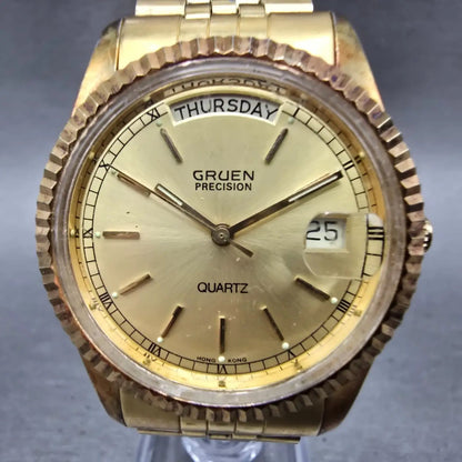Gruen President Watch Men 36mm Champagne Dial Gold Tone Daydate Round PARTS VTG0