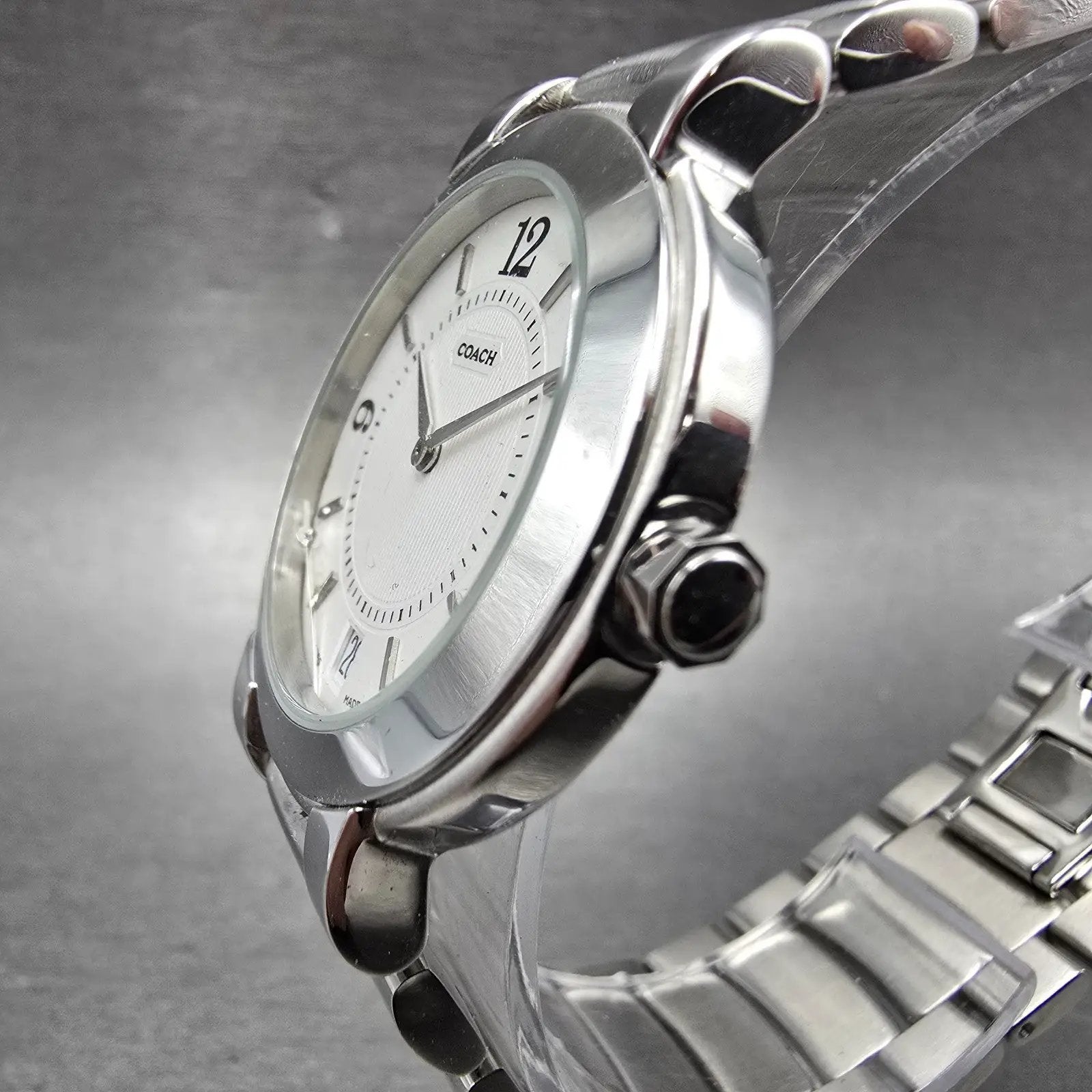 Coach W516 Watch Women 34mm White Dial Silver Tone Date Round PARTS LOOSE HANDS3
