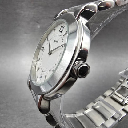 Coach W516 Watch Women 34mm White Dial Silver Tone Date Round PARTS LOOSE HANDS3