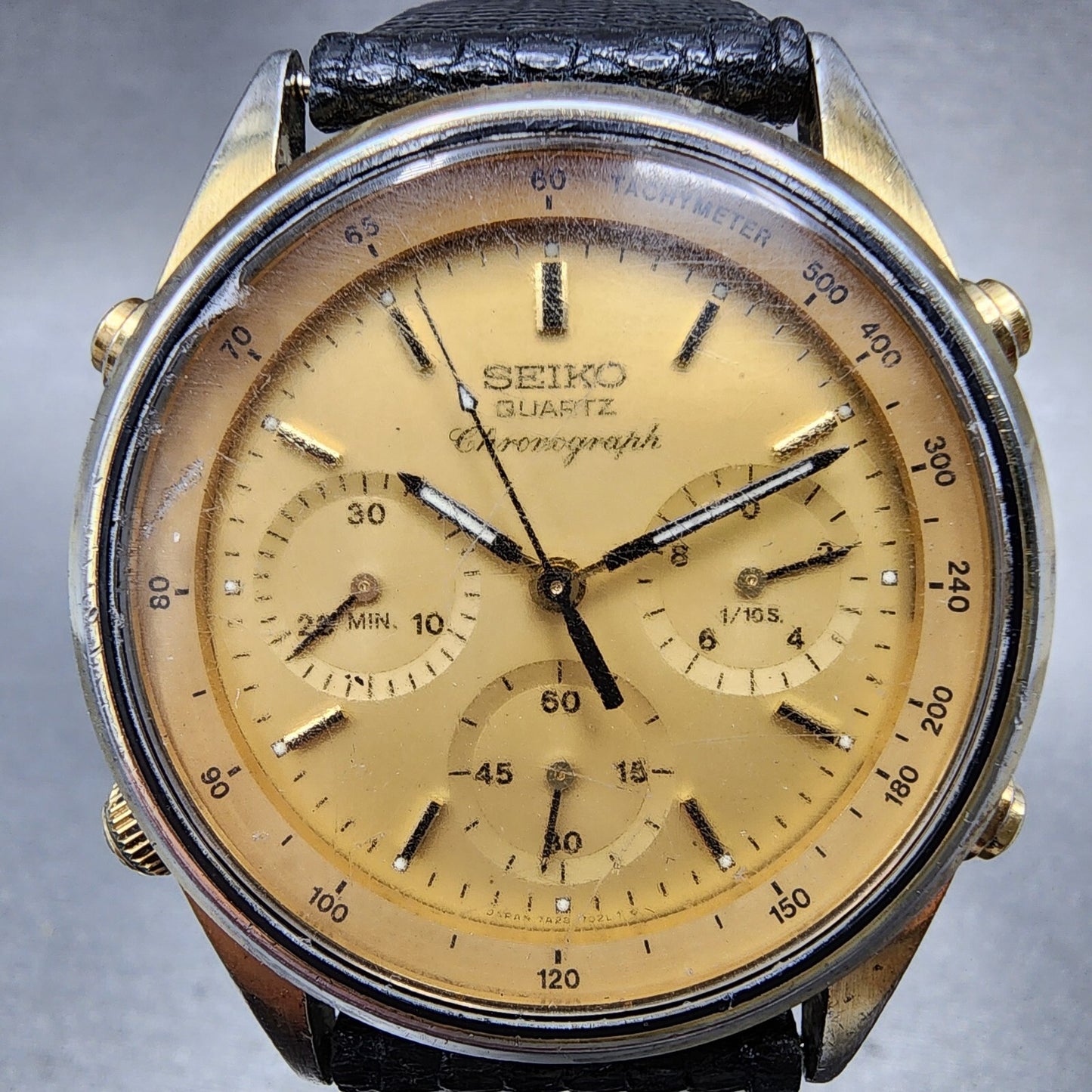 Seiko Chronograph Watch Men 37mm Gold Dial Two Tone 7A287029 Round READ!!!!!1