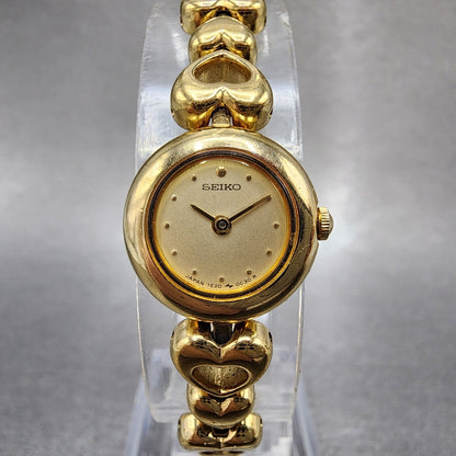 Seiko Heart Watch Women 16mm Champagne Dial Gold Tone 1e200d30 New Battery0