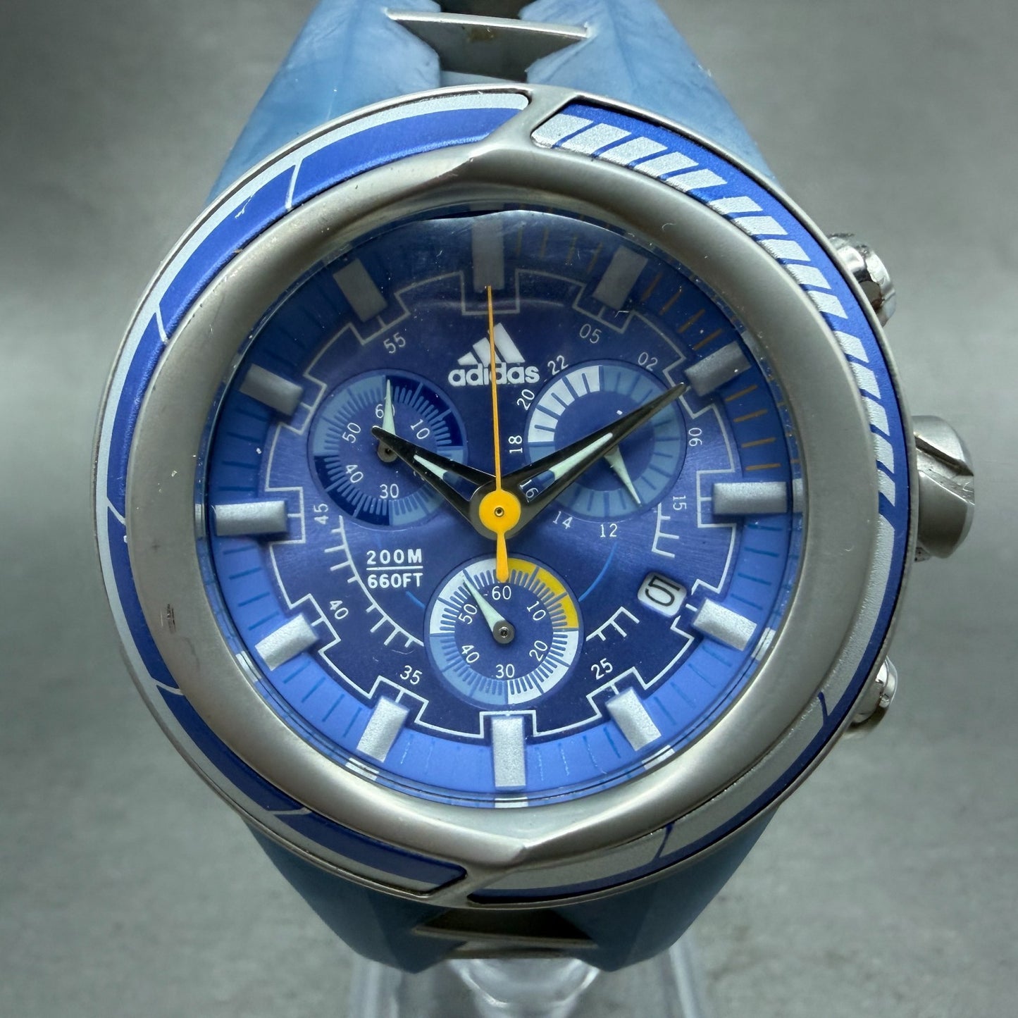 Adidas Adi-Star-Pro Chronograph Watch Men 42mm Blue Dial Steel Date Round Newbat0