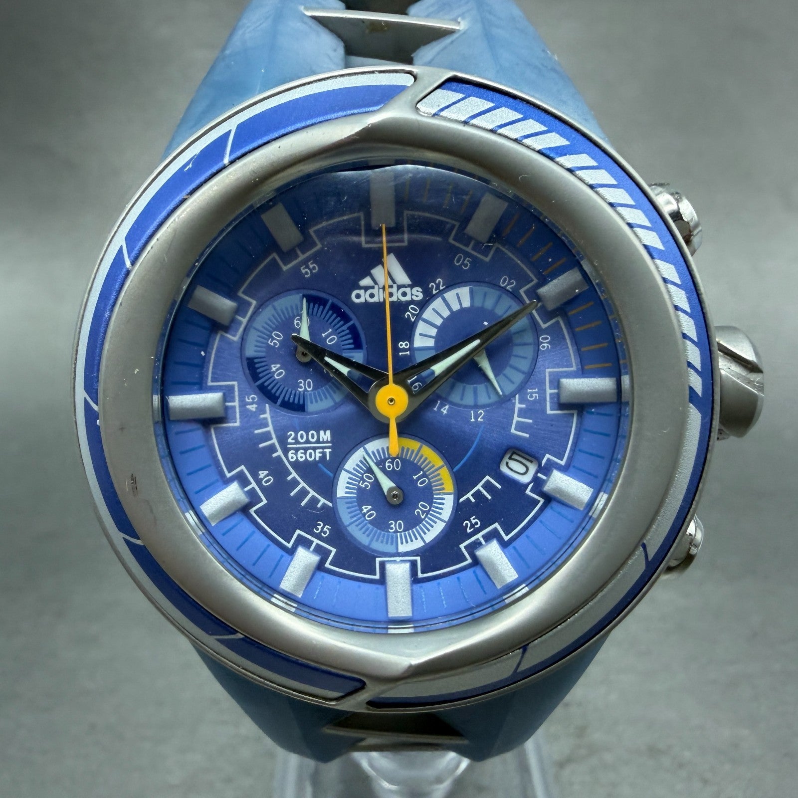 Adidas Adi-Star-Pro Chronograph Watch Men 42mm Blue Dial Steel Date Round Newbat0