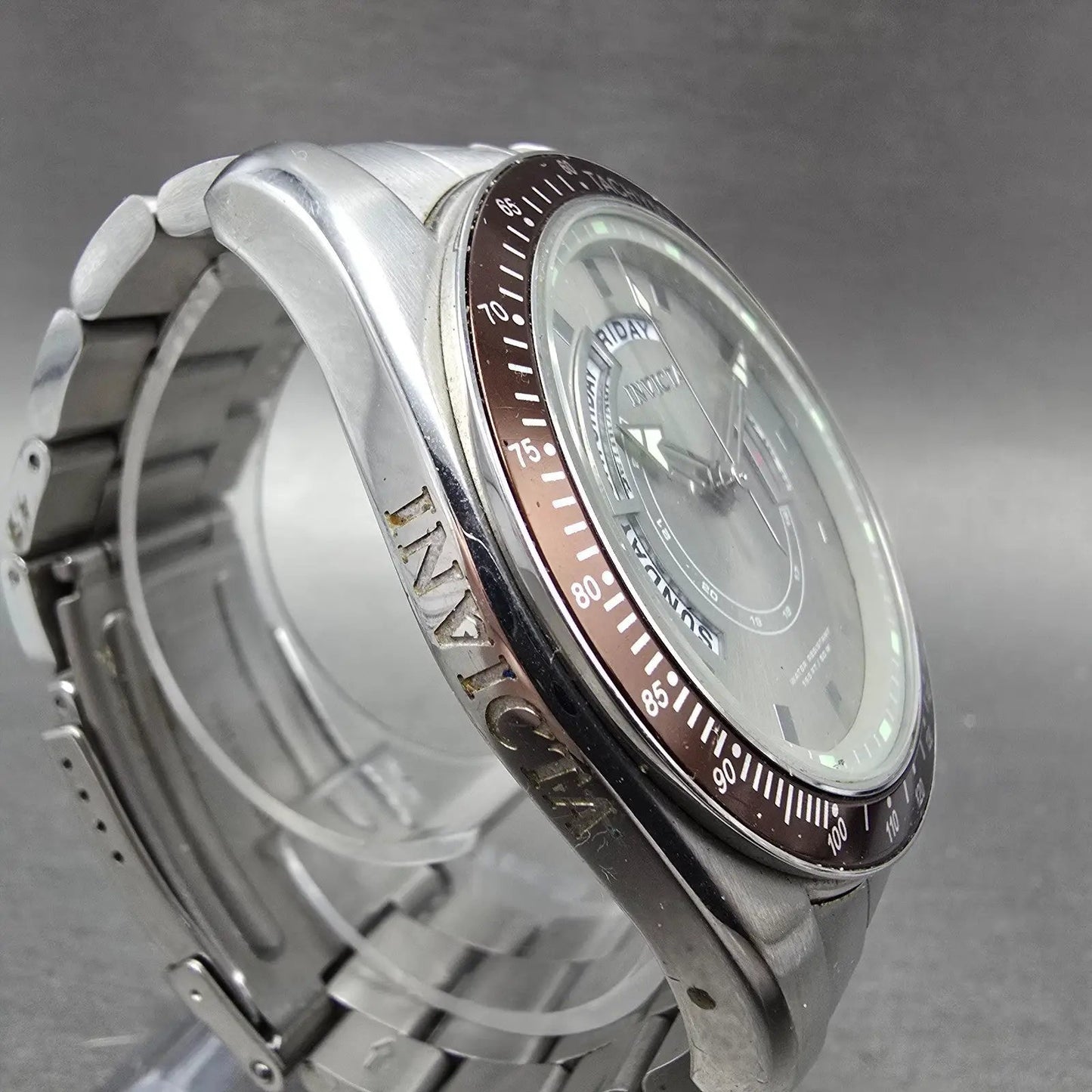 Invicta Watch Men 45mm Silver Dial Silver Tone Daydate Round 5785 PARTS4