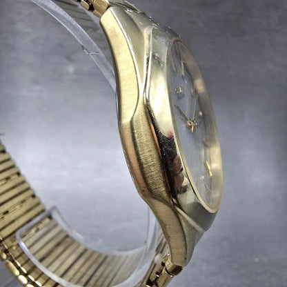 Citizen Eco-Drive Watch Men 38mm Silver Dial Gold Tone Date E111-S022916 Runs3