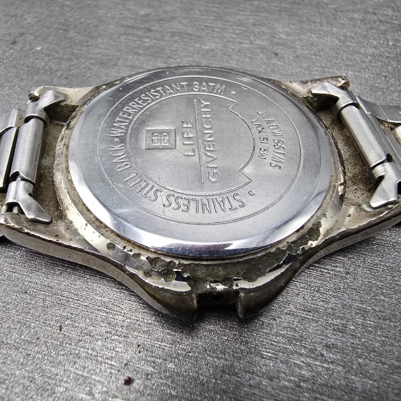Givenchy Watch Men 35mm White Dial Silver Tone Round  Broken Bracelet PARTS11