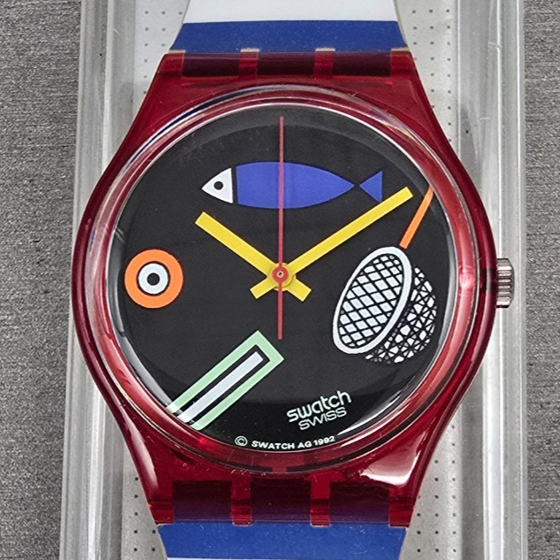 Swatch Fritto Misto Watch Men 34mm Black Dial Red Case GR114 New Battery NOS1