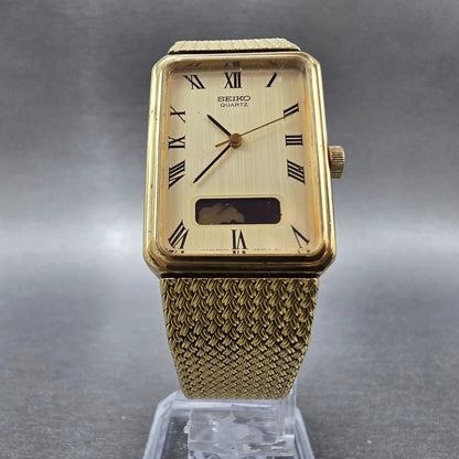 Seiko Tank Watch Unisex 22mm Gold Dial Gold Tone Rectangle E029-5450 PARTS6