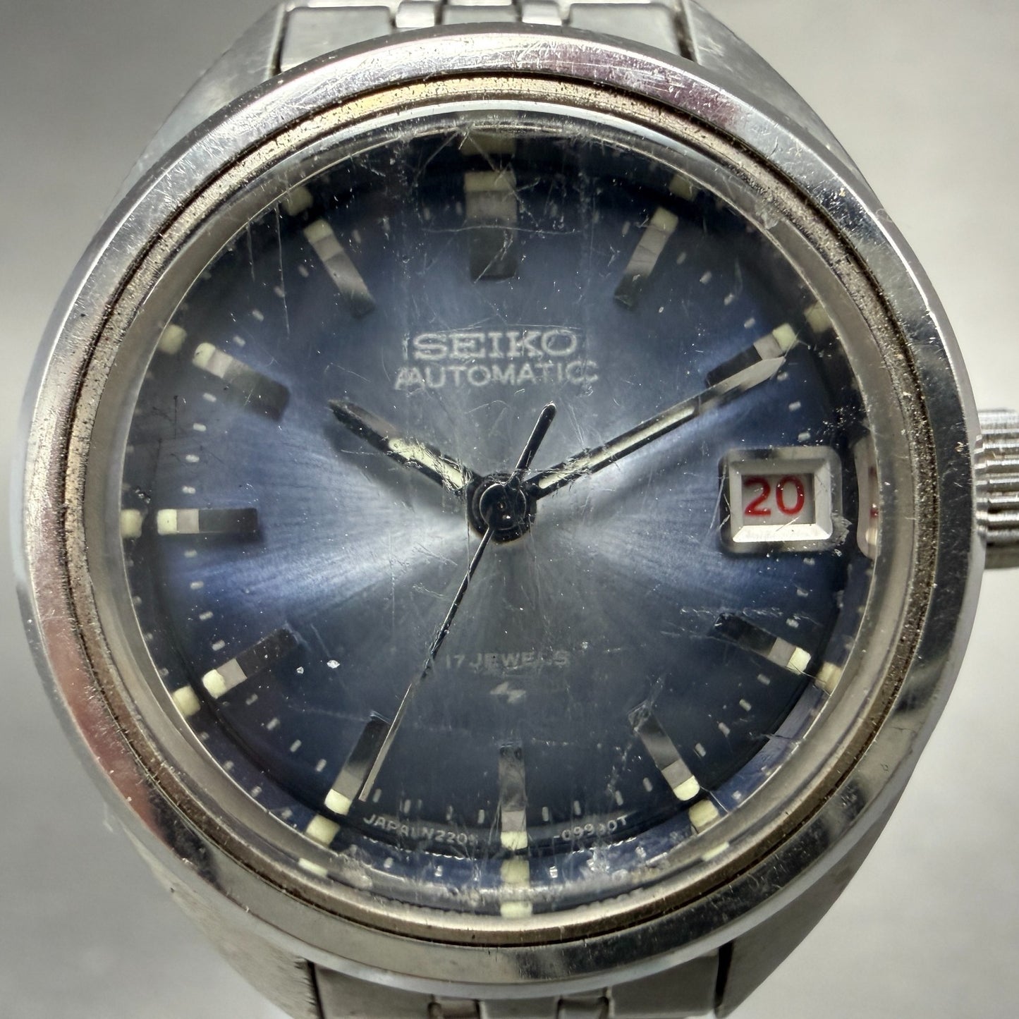 Seiko Automatic Watch Women 26mm Blue Dial Silver Tone Date 2205-0550 Runs1