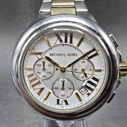 Michael Kors Camile Chrono Watch Women 43mm White Dial Two Tone Date MK-5653 ABC0