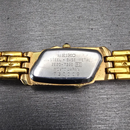 Seiko Watch Women 14mm MOP Dial Gold Tone Gemmed 2E20-7399 New Battery Vintage10