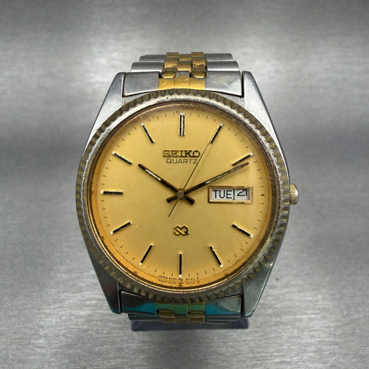 Seiko President Watch Men 35mm Gold Dial Two Tone Daydate 5Y23-8A60 New Battery0