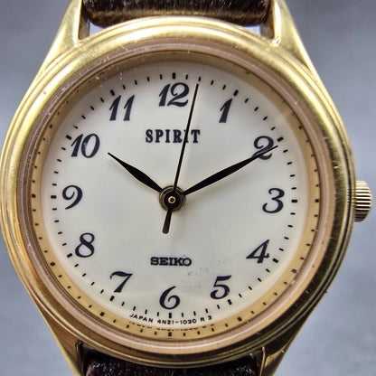 Seiko Spirit Watch Women 24mm Cream Dial Gold Tone Round 4N21-0540 New BattD1