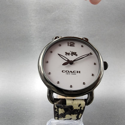 Coach Delancey Watch Women 36mm White Dial Black Tone Round Leather New Battery