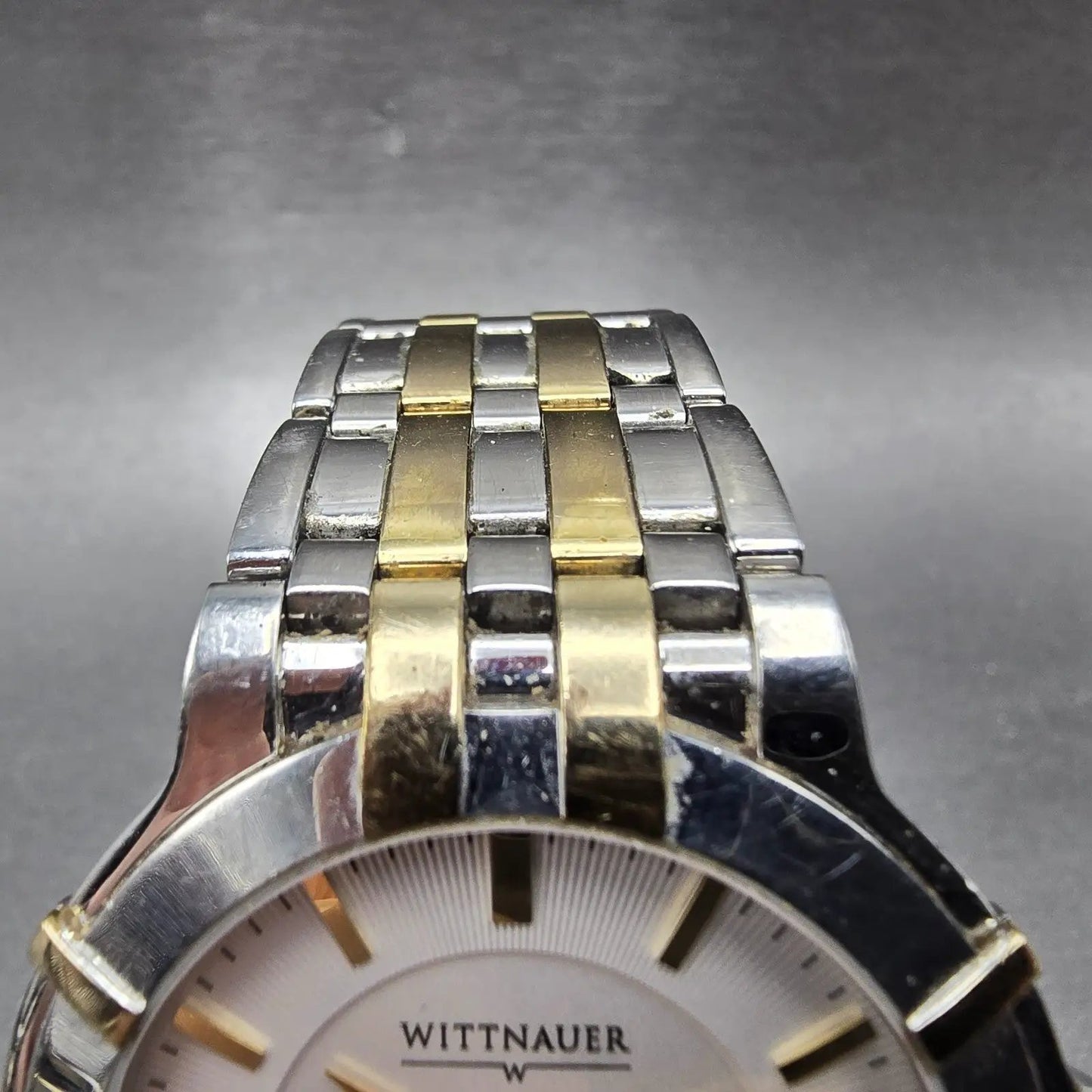 Wittnauer Watch Men 40m White Dial Two Tone Date Round 12B016 New Battery L4