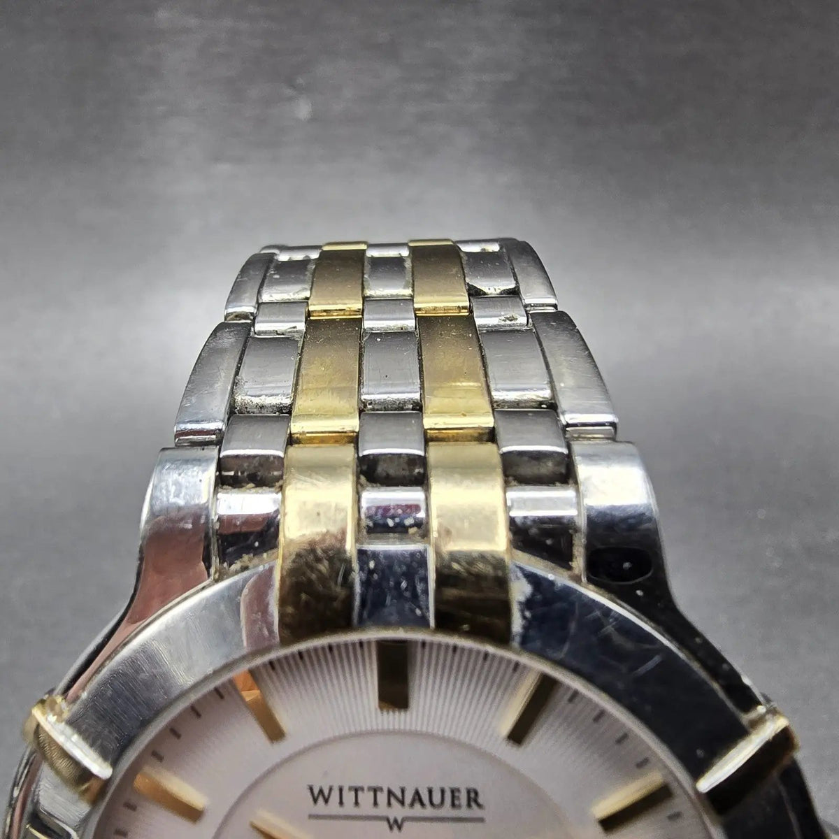 Wittnauer Watch Men 40m White Dial Two Tone Date Round 12B016 New Battery L4