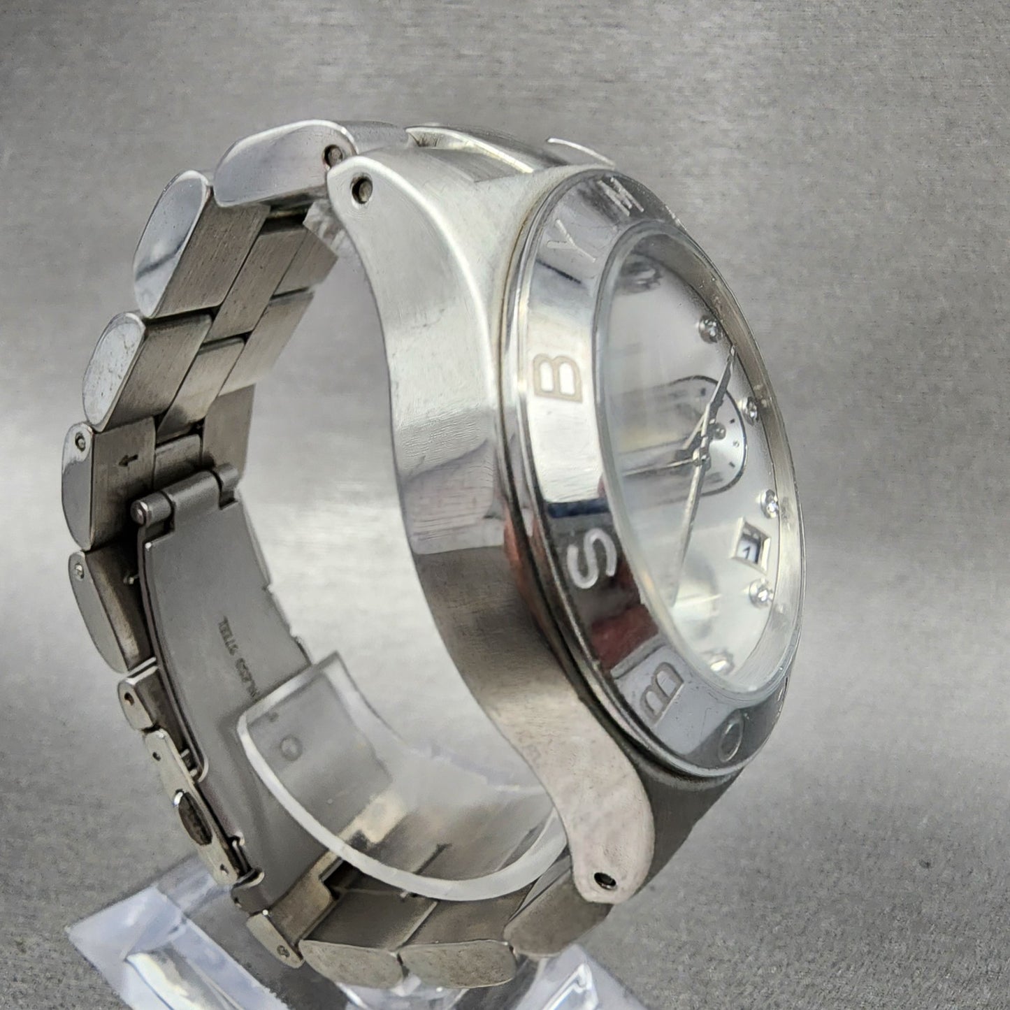 Marc Jacobs Blade Chronograph Watch Women 39mm Silver Dial Steel Date New Batt3