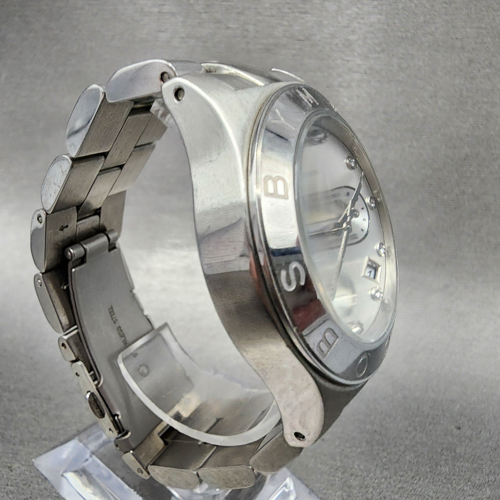 Marc Jacobs Blade Chronograph Watch Women 39mm Silver Dial Steel Date New Batt3